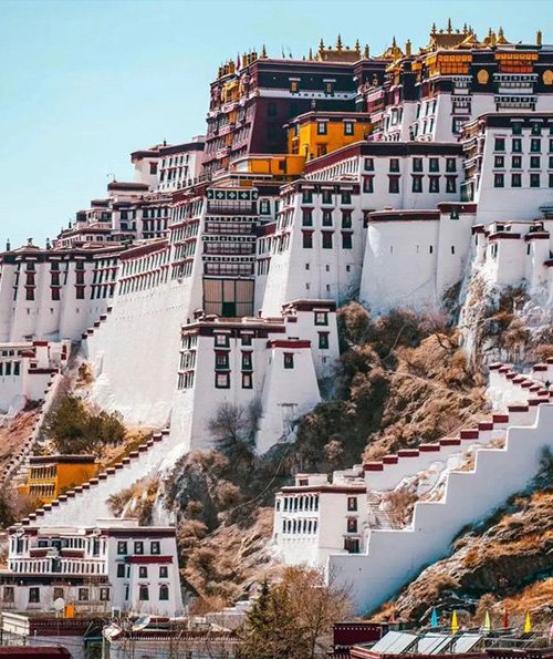 From historical cliffside villages to contemporary mountain homes, this journey explores how design can harmonize with the breathtaking vistas and rugged terrains of elevated landscapes: Image Credits: The Potala Palace