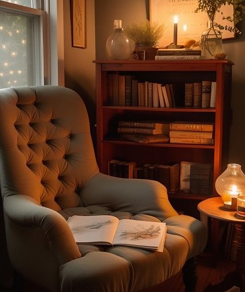 Designate a relaxation corner to escape and rejuvenate during short breaks; Image Credits: Happahee Soy Candles