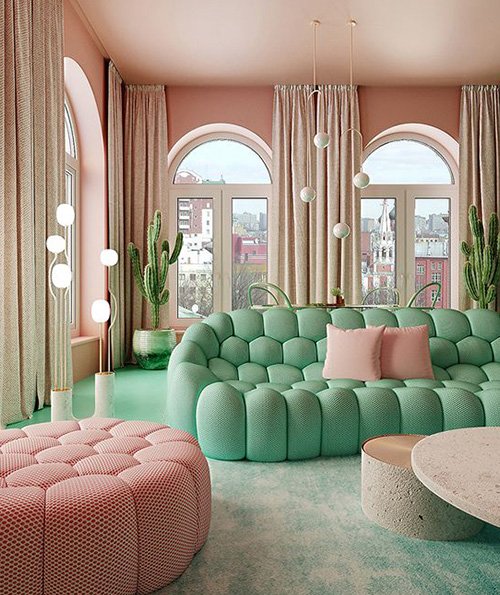 Bold and unexpected colour combinations, modular furniture with unconventional shapes, and a minimalist aesthetic define these spaces, making them a canvas for creativity and self-expression: Image Credits: Sight Unseen